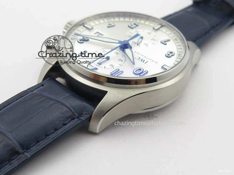 MIROTIME 1225 Pilot Chrono SS IW387809 ZF 1:1 Best Edition Silver Dial Blue Numbers On Blue Leather Strap A Lightweight 7263